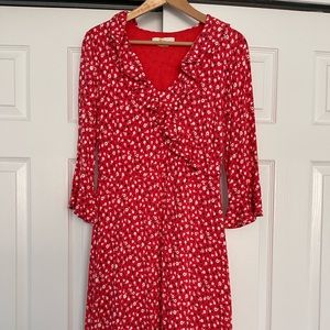 Boden red dress. V neck line, knee length
